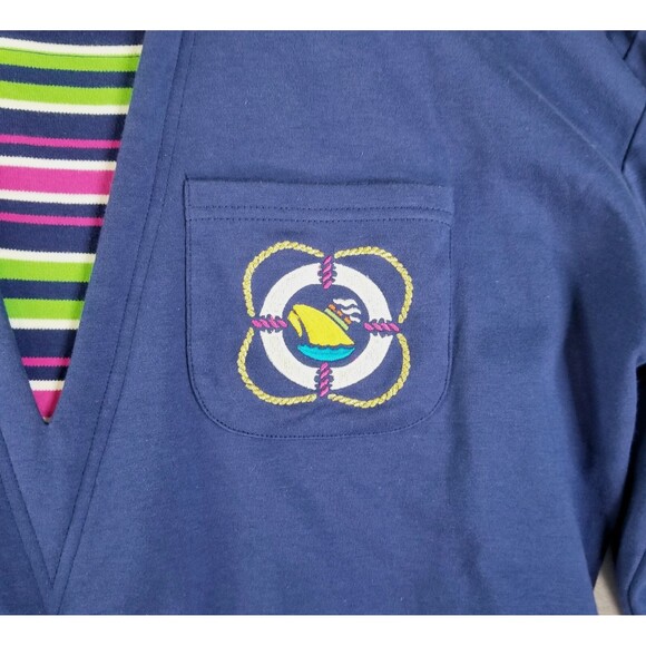 Vtg MS CHAUS KNITS Navy Blue Dress Sz Large Cotton Long Sleeves 1980s - Picture 4 of 8